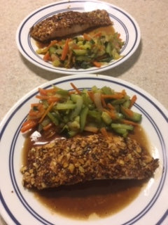 ALMOND CRUSTED SALMON IN SPICY HONEY GARLIC SAUCE